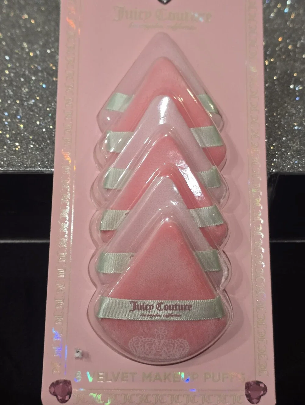 Juicy Couture Set Of 6 Pink Crown Logo Velvet Makeup Puffs